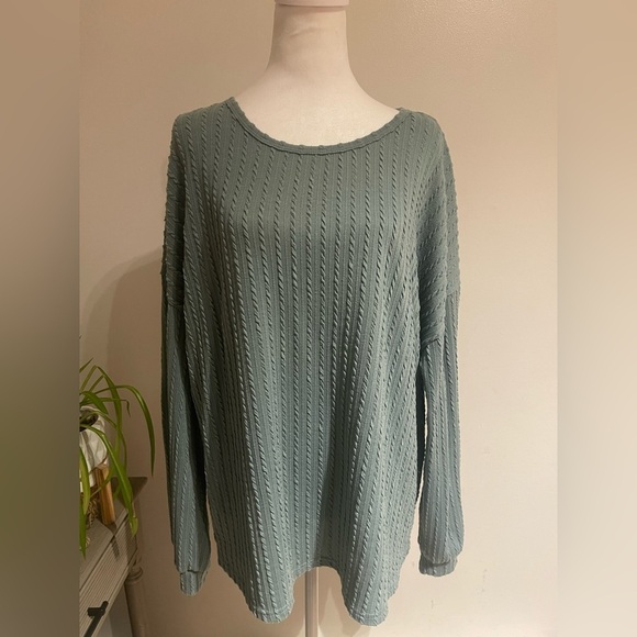 Ekouaer Tops - Ekouaer XXL Mint Green Textured Knit Tunic, Oversized Boho Chic Pullover Top
